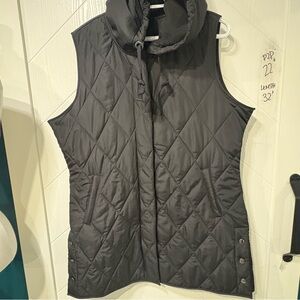 Moffi Black Diamond Quilted Long Hooded Vest Sleeveless Puffer Side Snaps‎ M